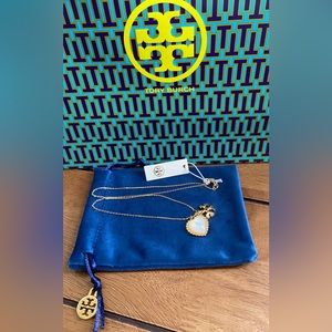 Tory Burch Gold and Pearl Charm Necklace